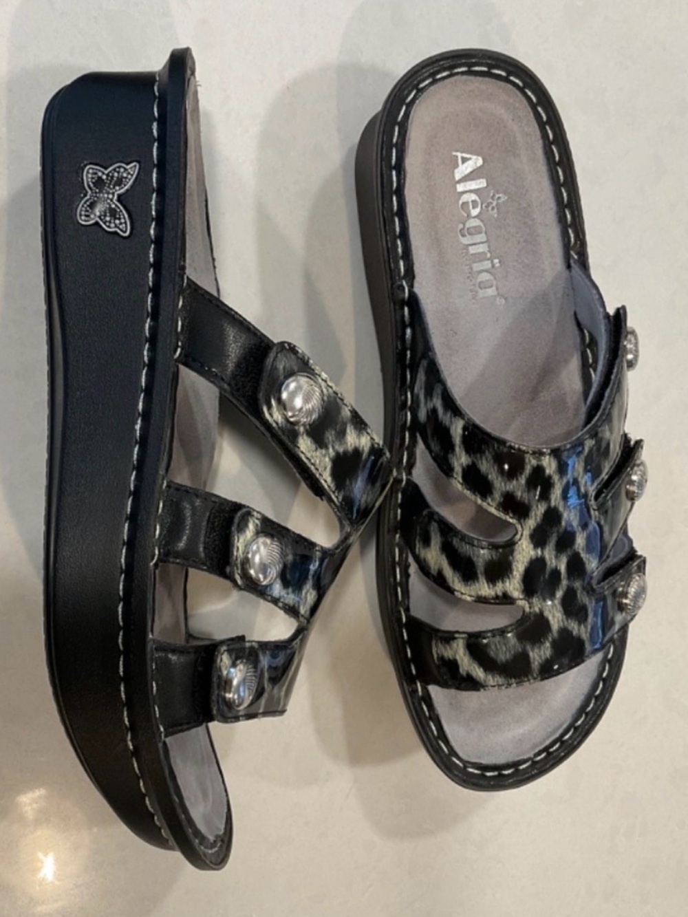 Algeria Dinah Animal Print Comfort Sandal Black/Grey   8-8.5  EU 38 NWOT